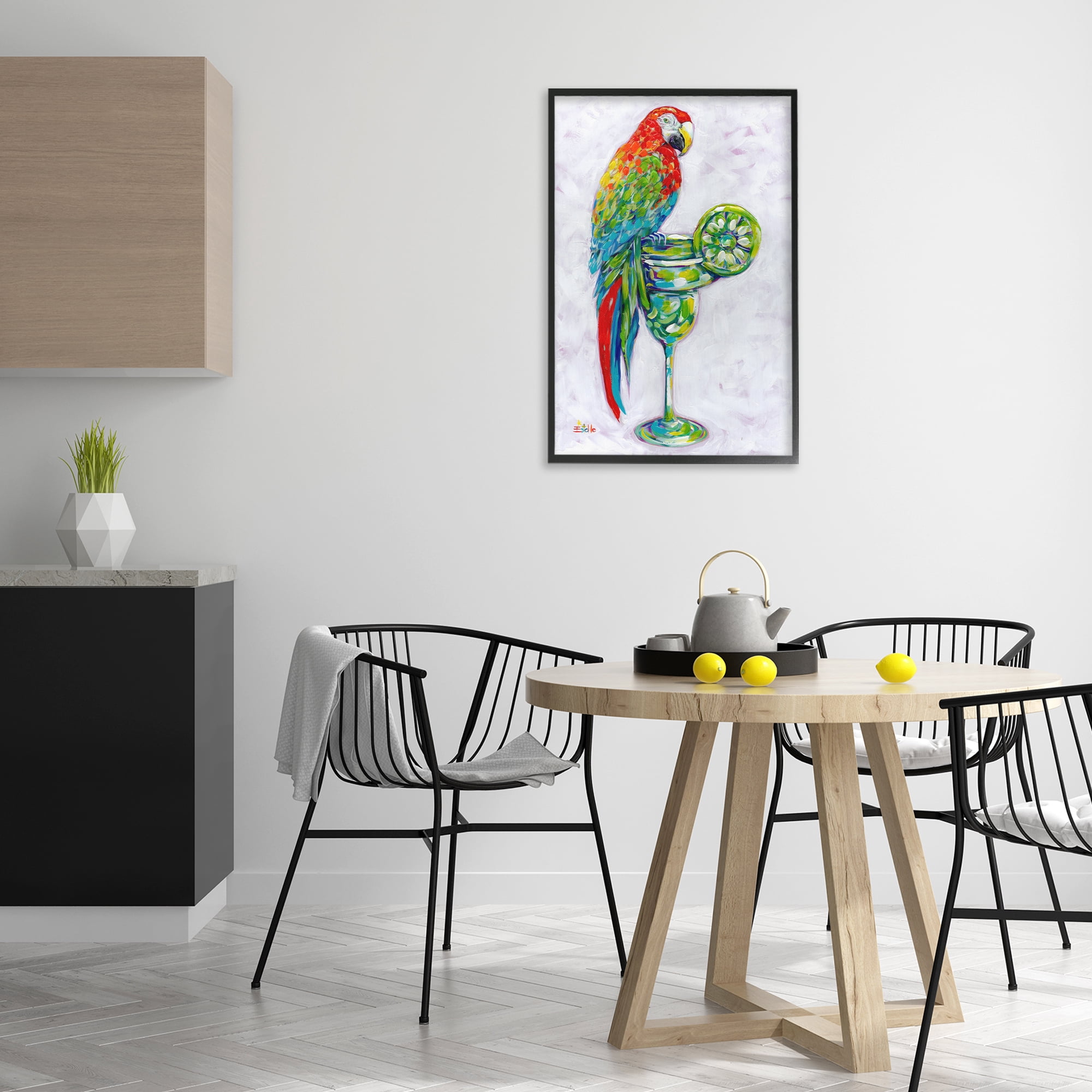 Stupell Industries Margarita Parrot Perched Food & Beverage Painting Black Framed Art Print Wall Art, 20 x 30