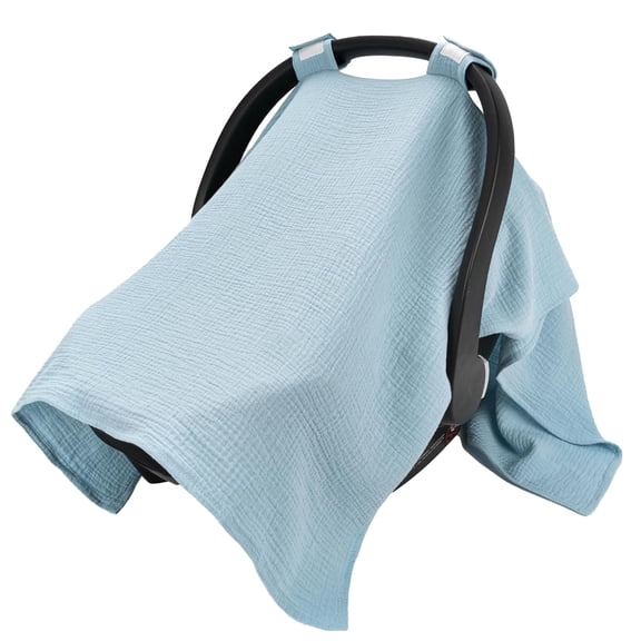 Muslin Cotton Baby Car Seat Cover Universal Canopy Breathable Carseat Cover for Boys Girls Blue