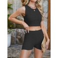 thumbnail image 6 of Womens 2 Piece Outfits Summer Knit Crop Tank Tops Beach Shorts Set Vacation Travel Resort Loungewear Black L, 6 of 9