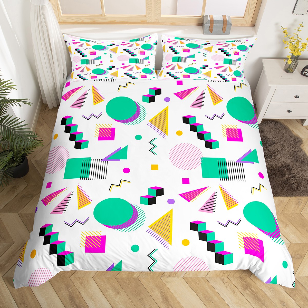 Memphis Duvet Cover Hipster Retro Bedding Set,80s and 90s Hip Hop Funky