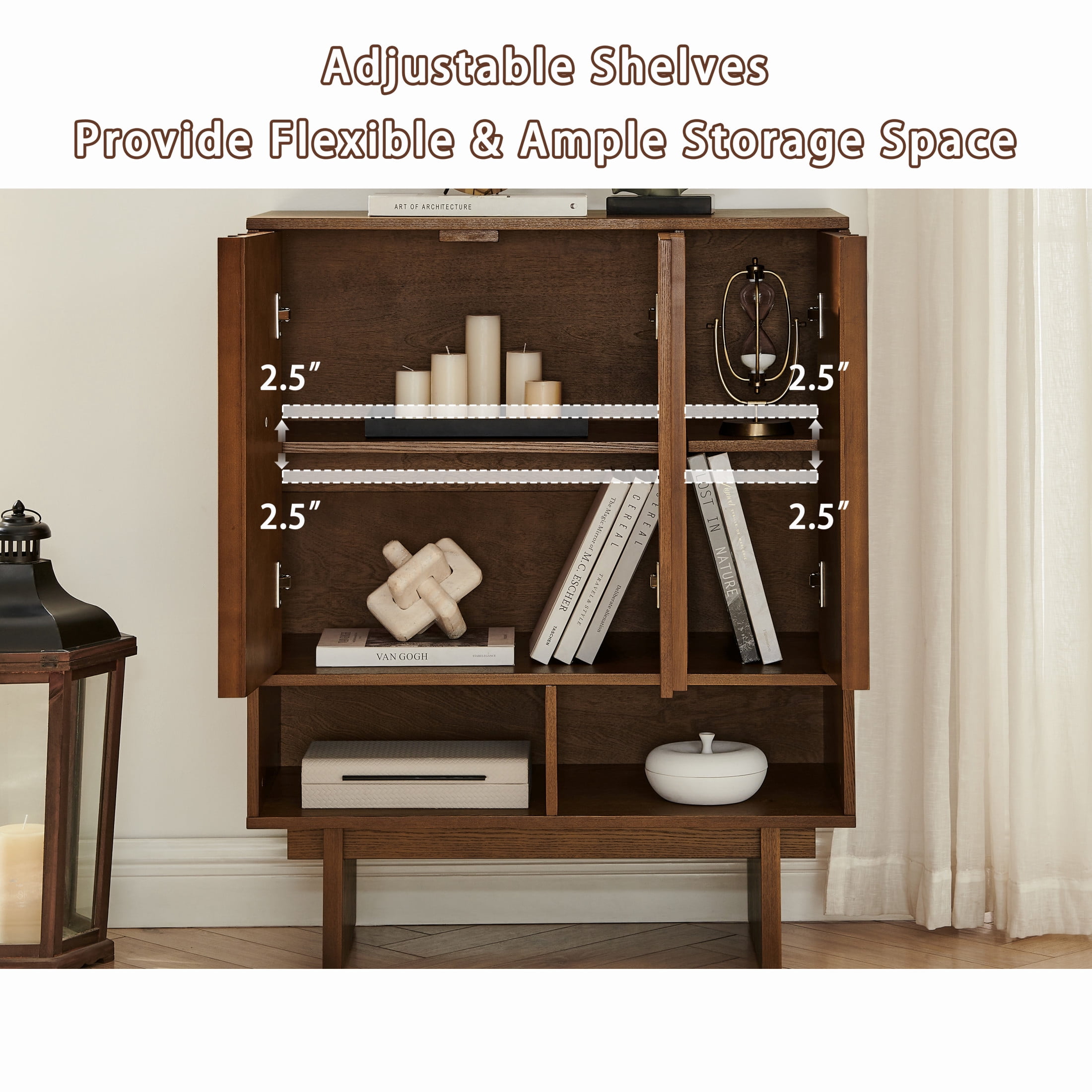 GDF Studio 31.6" Mid-Century Modern Sideboard Cabinet with 3 Doors, Adjustable Shelves, Walnut