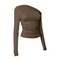 thumbnail image 6 of larppty Womens Off Shoulder Tops Long Sleeve Going Out Basic Shirts Cute Y2K Fall Trendy Fashion 2025 (Brown, XL), 6 of 7