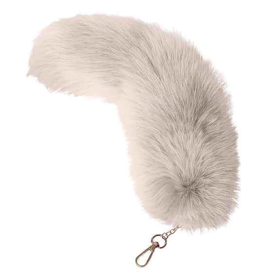 Aximioll Beige Tail Keychain 12.20 x 3.54 in, Curved Fuzzy Tail With Hanging Clasp, Fuzzy Tail Accessory For Cosplay Costume And Bag Charm