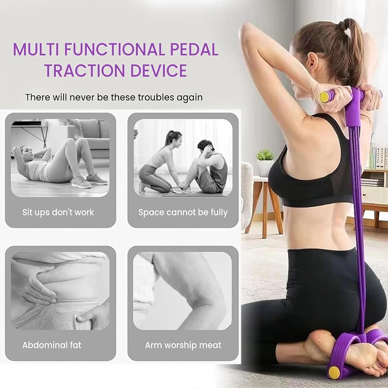 Upgrade 8 Tube Pedal Resistance Device, Pedal Resistance Band with Handle, Fashion Puller Exercise, Detachable and Adjustable Multifunction Fitness Bands for Abdomen, Waist, Arm, Leg