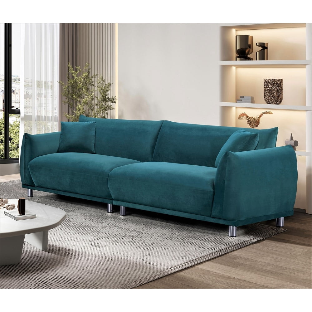 US Pride Furniture Bernadine 88.2''W Metal Legs Velvet Sofa, Greenish Blue
