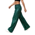 thumbnail image 4 of GEWSEY Women Sparkle Outfits Sequin Pants Elastic Waist Wide Leg Trousers Glitter Shiny Pants Bling Party Clubwear (Dark Green, M), 4 of 9