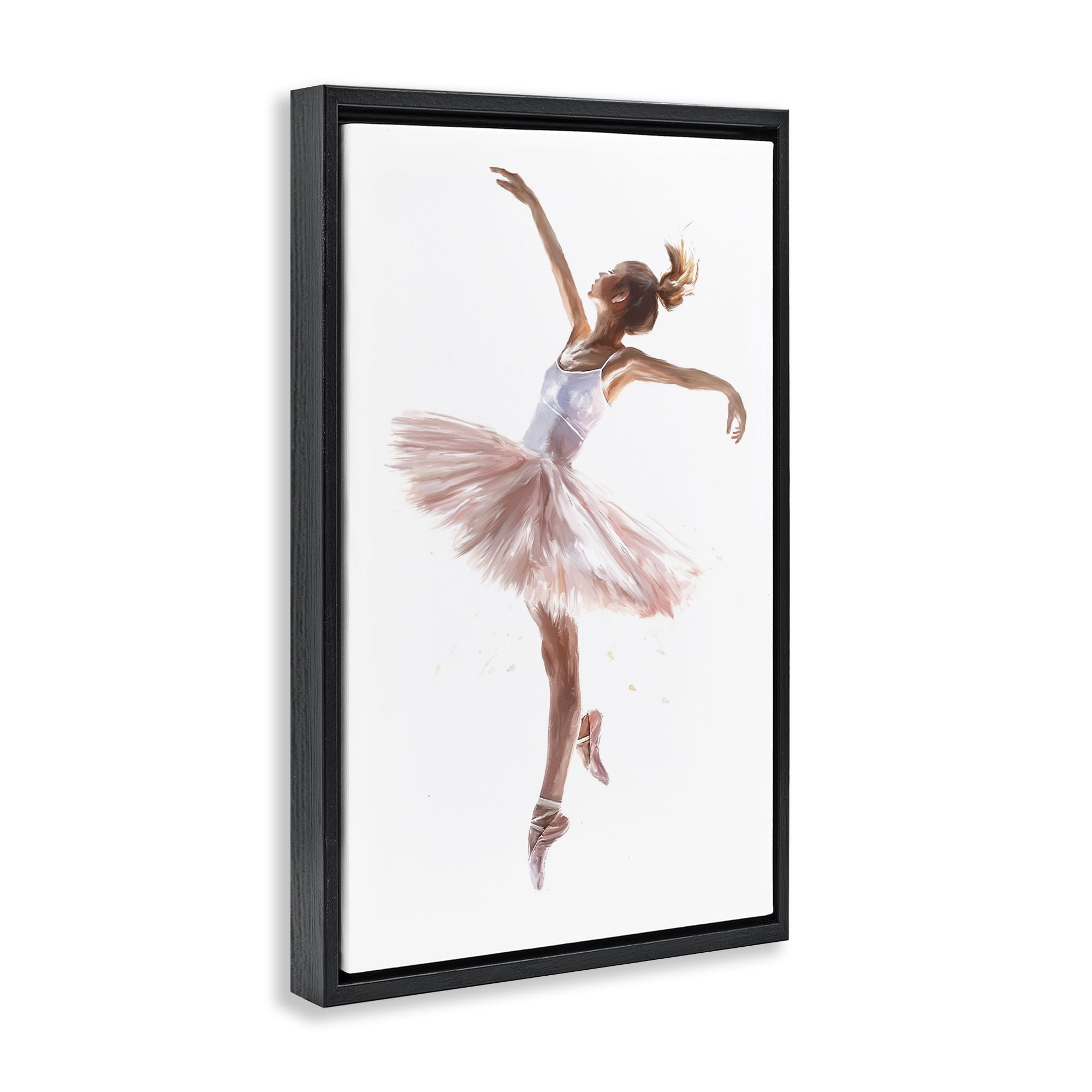 Stupell Industries Graceful Ballerina Pose Novelty Painting Black Floater Framed Art Print Wall Art, 17 x 25