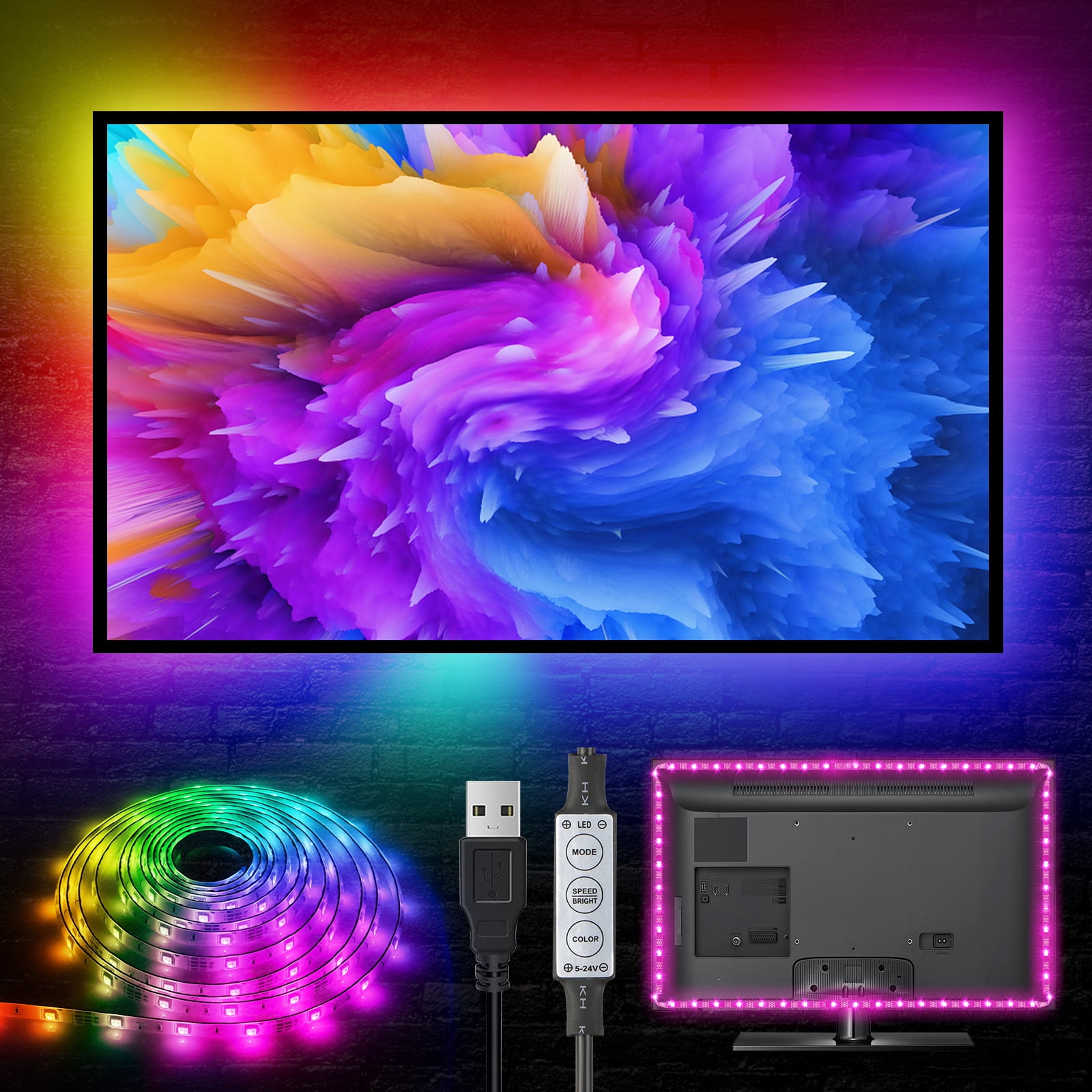 1x RGB LED Bias Lighting For TV LCD HDTV Monitors USB LED Strip Background Light 