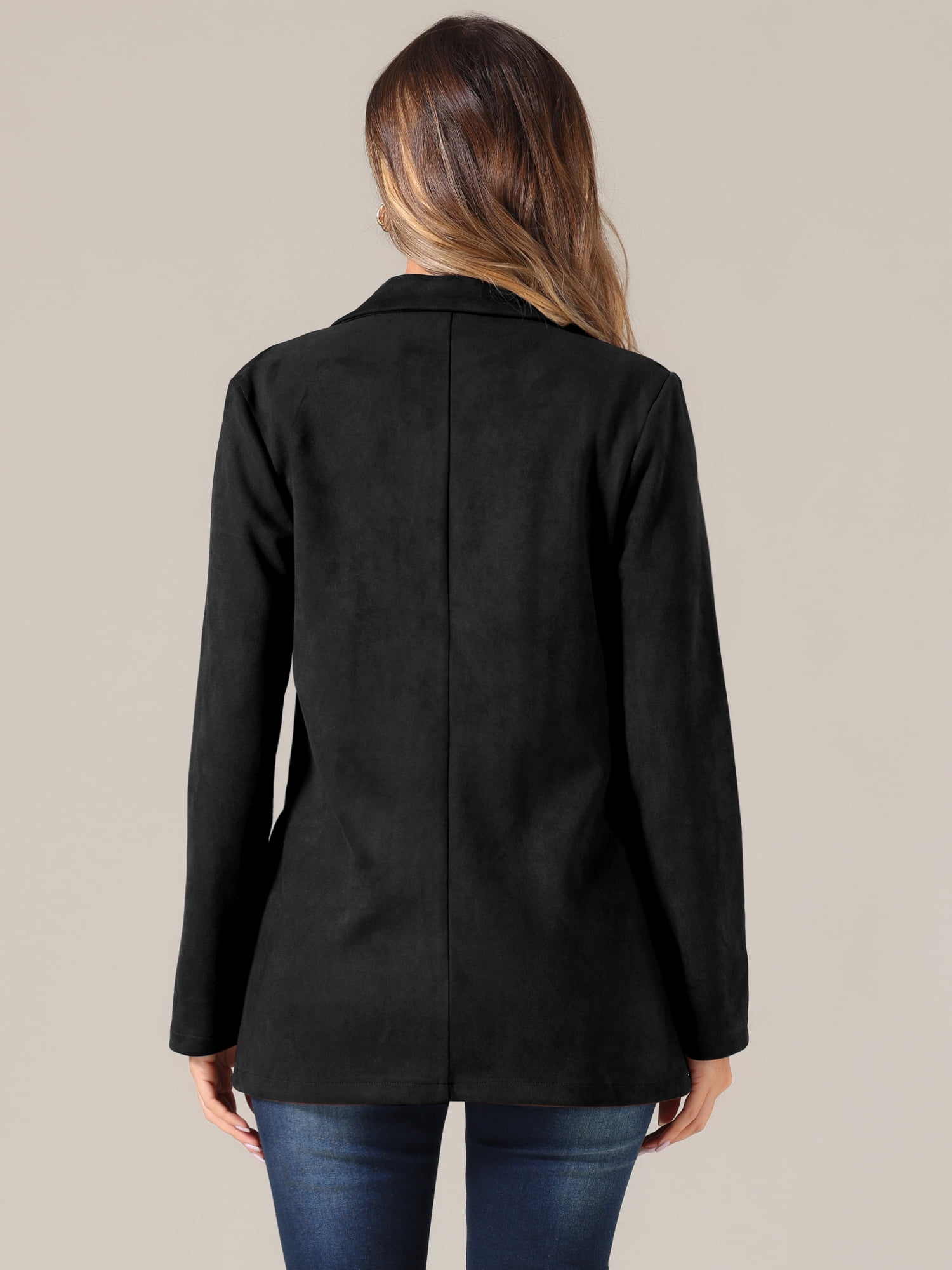 DARING DIVA Women's Faux Suede Blazer Double Breasted Suit Jacket M Black