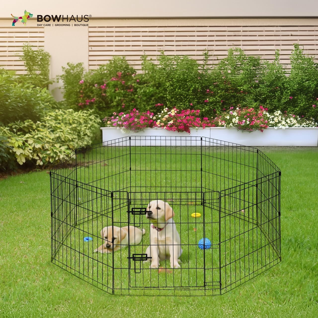 CAPHAUS 36 Inch Height Large Bold Metal Foldable Heavy-Duty Pet Playpen with Door, 8 Panels Included, Indoor/ Outdoor Portable Kennel for Dogs/ Animals, Exercise Fence Cage for Yard, RV, Camping