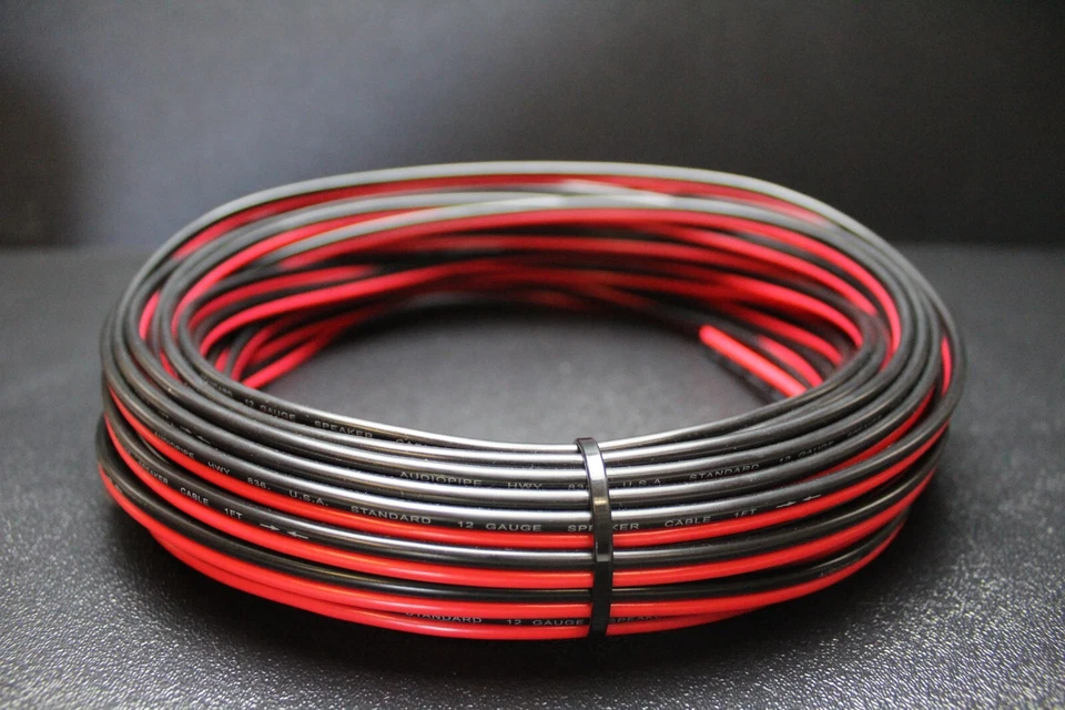 12 Gauge Red Black Speaker Wire Per 10 Ft Awg Cable Power Ground Stranded Copper