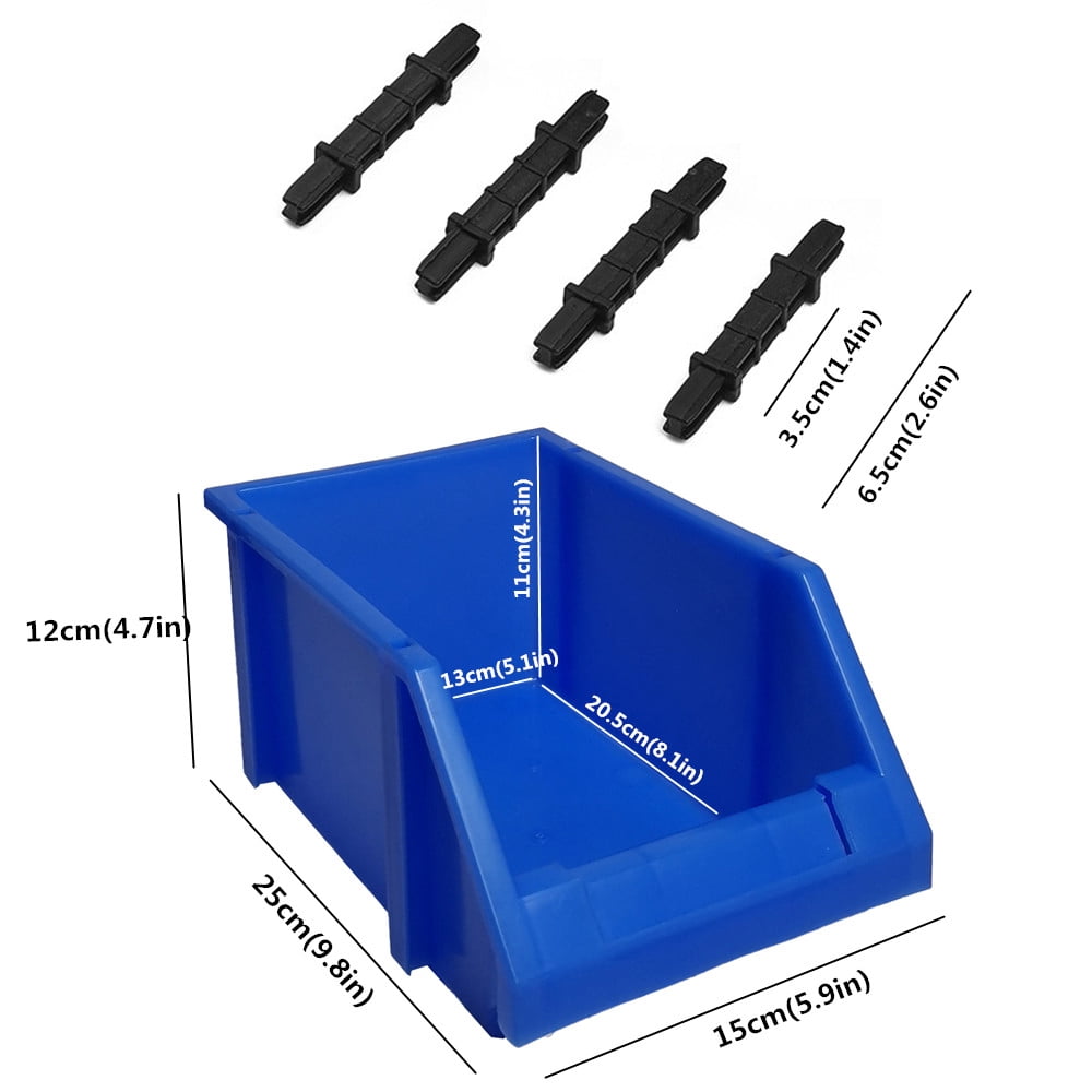 Blue 2-Pack Garage Storage Tool Bins - Stackable Plastic Organizer for Efficient Hardware Tools & Workshop Parts Storage  (9.8 x 5.9 x 4.7 Inch)