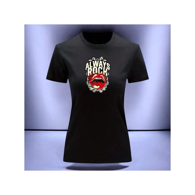Playera Blusa Con Estampado De Always Rock Con Labios Sexys Ropa Para Mujer Color Negro Talla Mediana Marca Emil SaEs