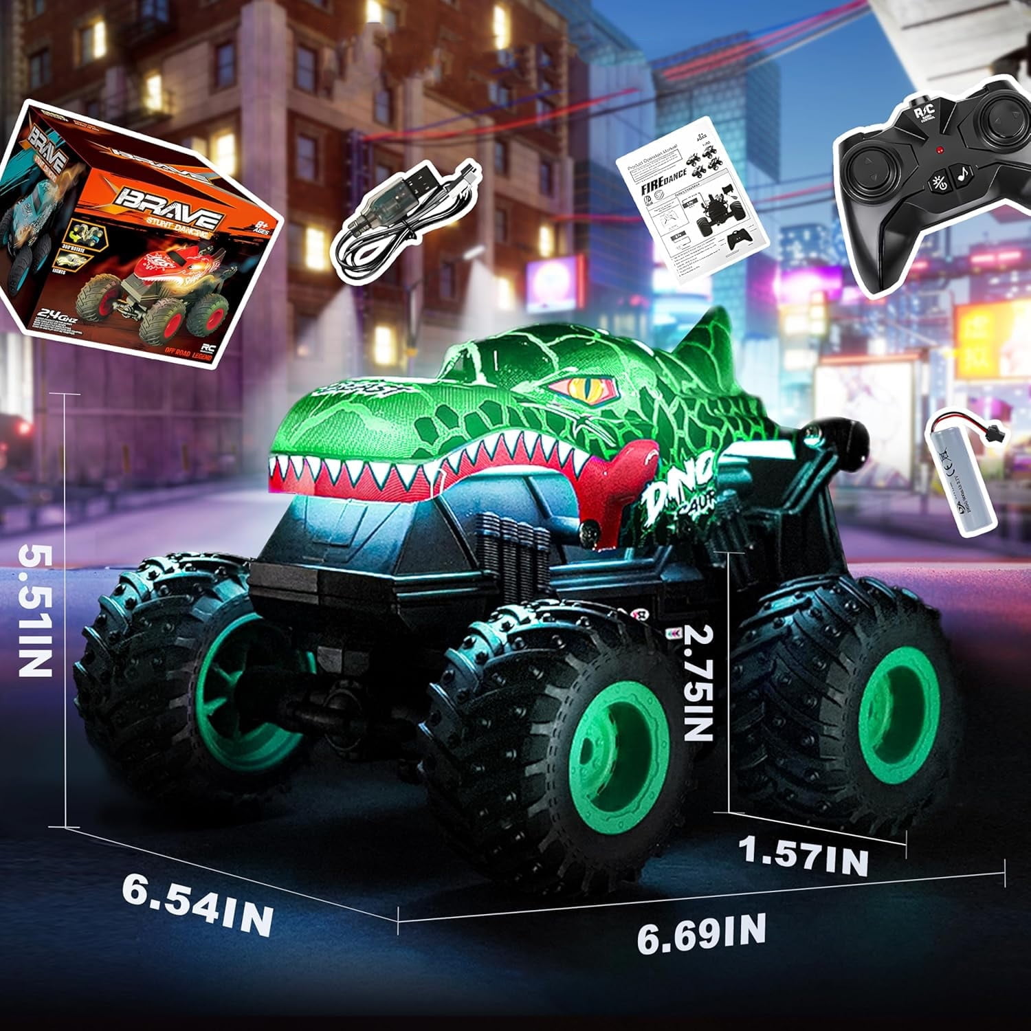 VKFVKF RC Monster Truck Toys, Remote Control Cars for Kids, Dinosaur RC Cars with Light & Music,Stunt, 360° Spin, Walk Upright