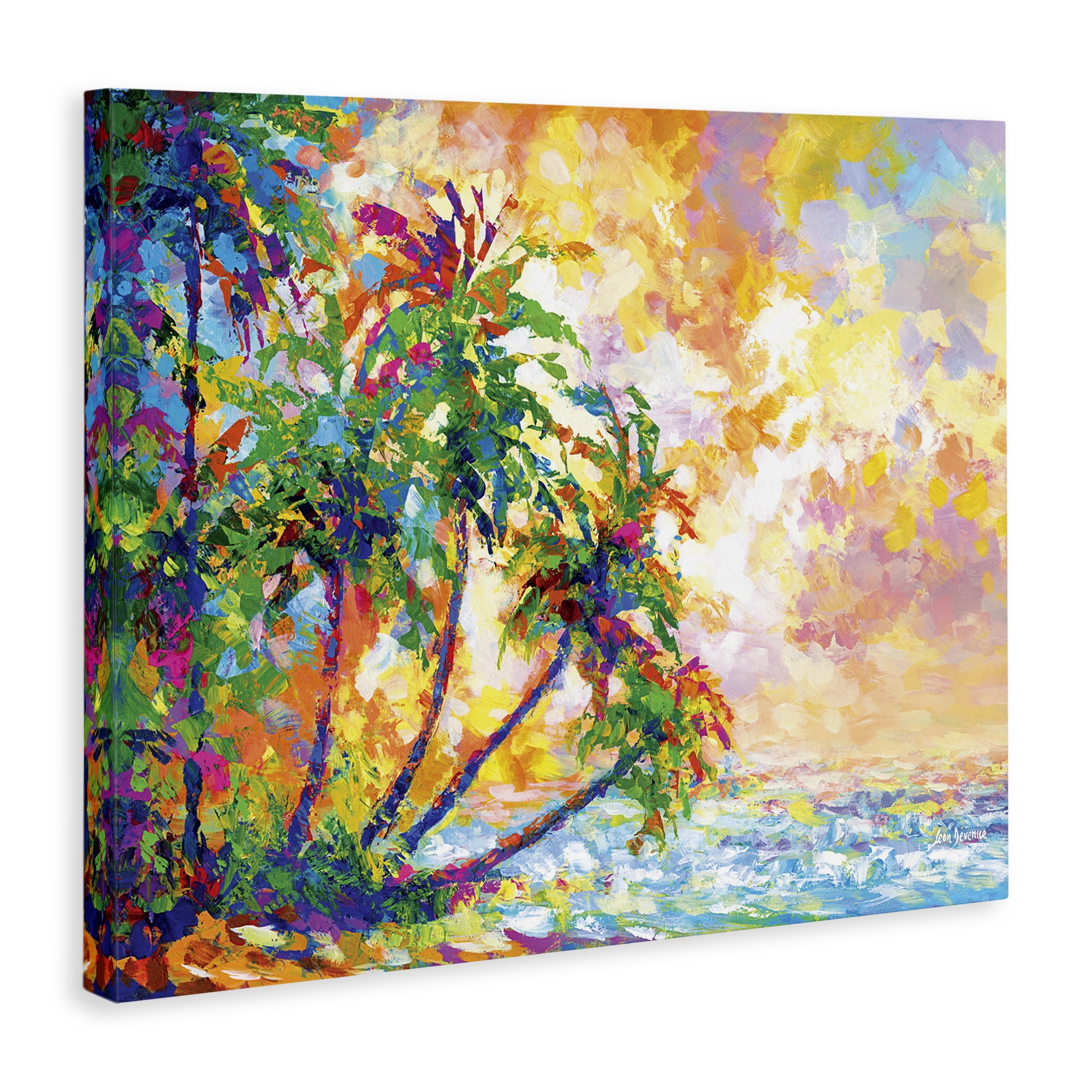 Stupell Industries Full Beach Palms Landscape Painting Gallery Wrapped Canvas Art Print Wall Art, 30 x 24