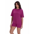 thumbnail image 4 of MINTREUS Womens 2 Piece Lounge Sets Crew Neck Short Summer Pajama Set Airport Travel Outfits with Pockets, 4 of 8