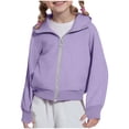 thumbnail image 2 of WAYUTE Girls Sweatshirt Rib Knit Zip Up Hoodies Solid Color Raglan Long Sleeve Sweatshirt with Thumb Holes Fall Winter Casual Streetwear,Purple,Size 9-10 Y, 2 of 6