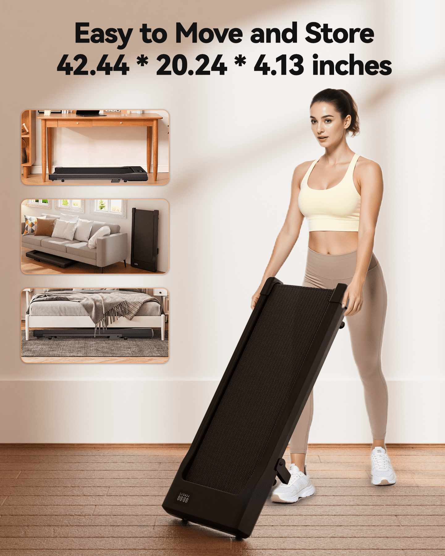 SSPHPPLIE Walking Pad 300lb, 6% Incline Under Desk Treadmill with Remote Control 2 in 1 Portable Walking Pad Treadmill for Home/Office(Black)