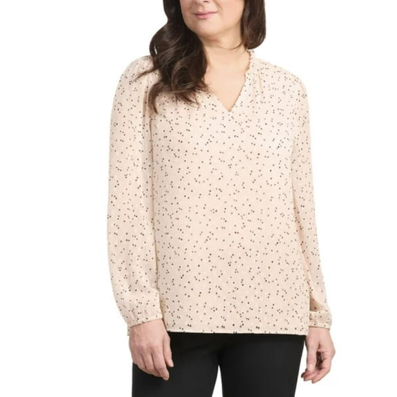 Hilary Radley Women's Long Sleeve Blouse Shirt (US, Alpha, Large, Regular, Regular, Cream Combo)