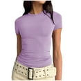thumbnail image 2 of Luxalzxs Spring Tops for Women 2024 Short Sleeve Solid Color Slim Fit Basics Crew Neck Casual Top Y2K Pullover T-Shirt, 2 of 5