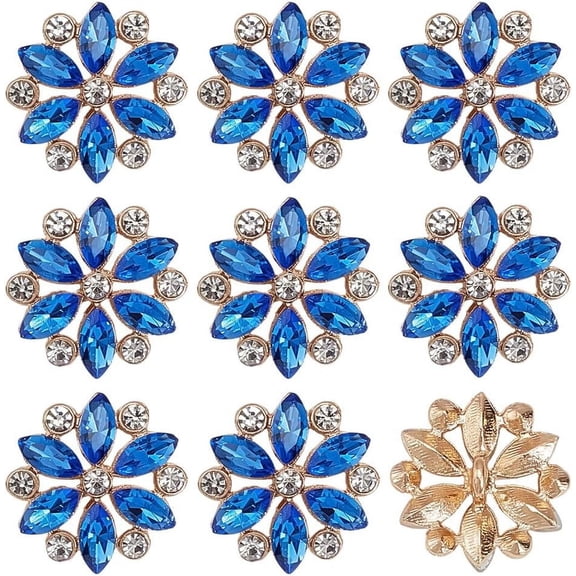 8Pcs Rhinestone Buttons 20mm Blue Flower Crystal Button Embellishments Buttons Sew on Clothing Buttons for Women Crafts Wedding Party Bouquet Decorations Bags Shoes Supplies