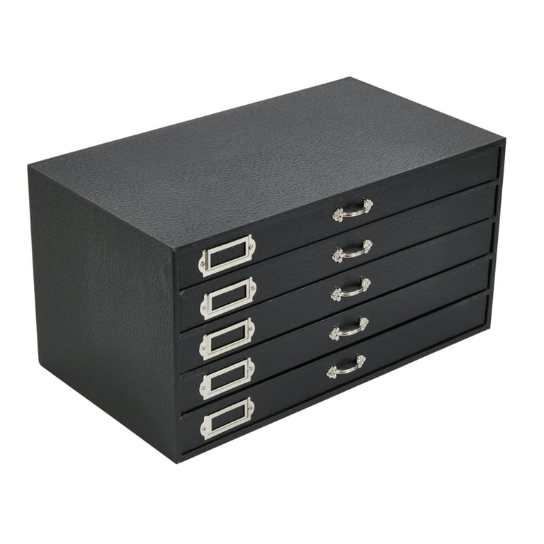 SSWBasics Jewelry Storage Organizer (Jewelry Box), Black Faux Leather 5-Drawer Jewelry Case