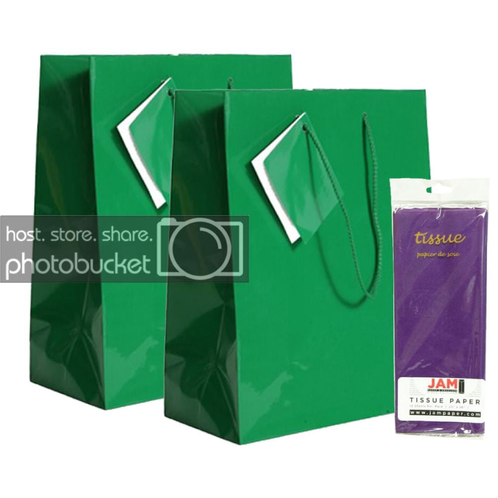 JAM Gift Bag Assortment, 2 Green Bags & Purple Tissue Paper, 3/Pack