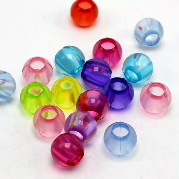 U8MO 100 Mixed Color Transparent Acrylic Round Pony Beads 10mm Large Hole 4mm