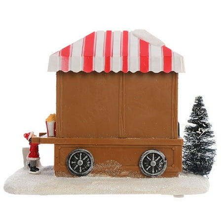 

Borang Lighted Christmas Musical Toy Shop Ornaments Resin Christmas Popcorn Wagon Scene Figurine for Christmas Indoor Decorations