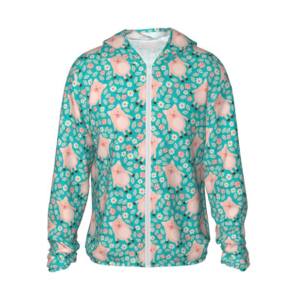 Balery Pig And Flower Sudadera ligera de manga larga con capucha y protección solar UPF 50+ para hombre y mujer, ideal para pesca y running-3X-Large