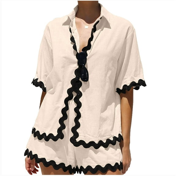 gbyLJF Pants for Workout Sets for Women Matching Sets Women Women Two Piece Outfits Sets Ribbed Two Piece Set Women Beige L