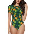 thumbnail image 2 of Goofa Pineapples with Palm Leaves Printed Women Rash Guard Short Sleeve,Tummy control Swimsuit Surfing Swimsuit Bathing Suit One Piece Swimsuit UPF 50-X-Large, 2 of 9
