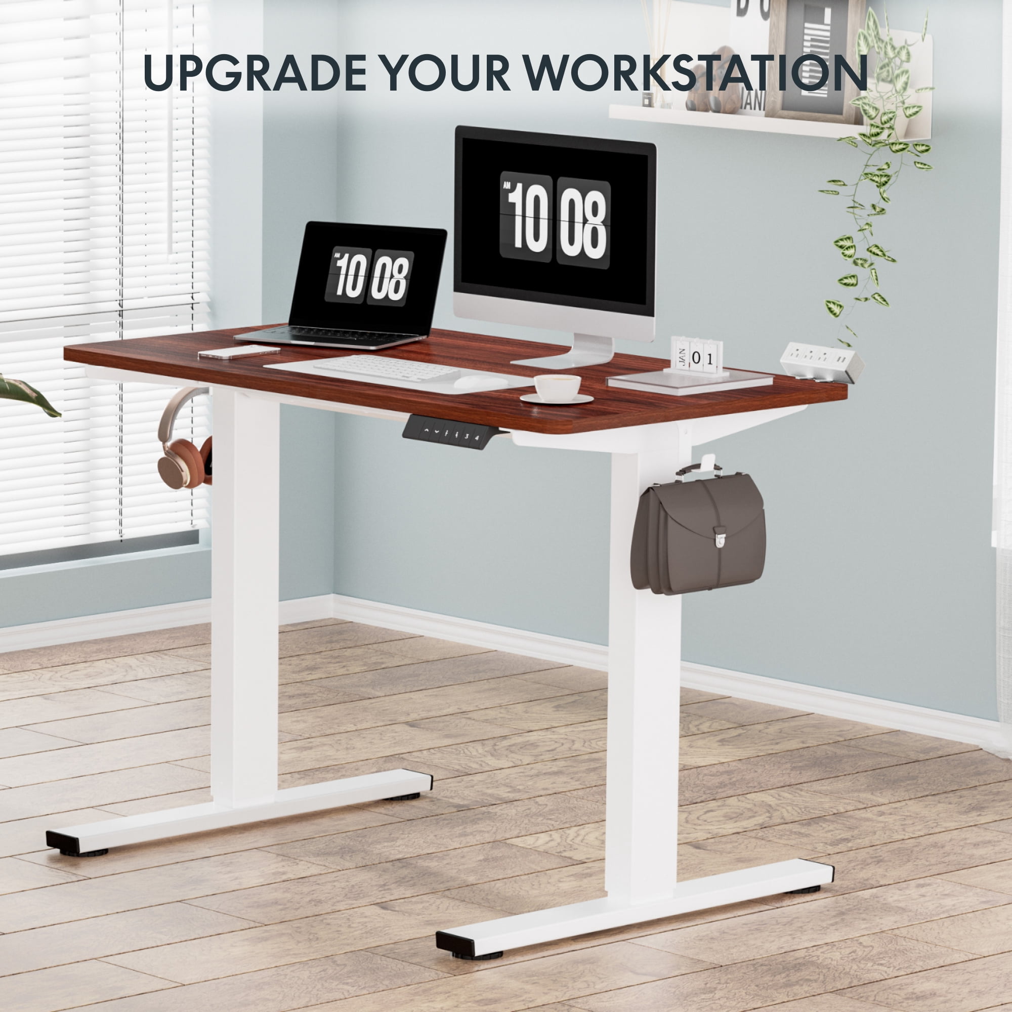 FLEXISPOT Home Office Electric Height Adjustable Standing Desk 48" x 30" Memory Programmable Presets Computer Desk (White Frame+ White Top)