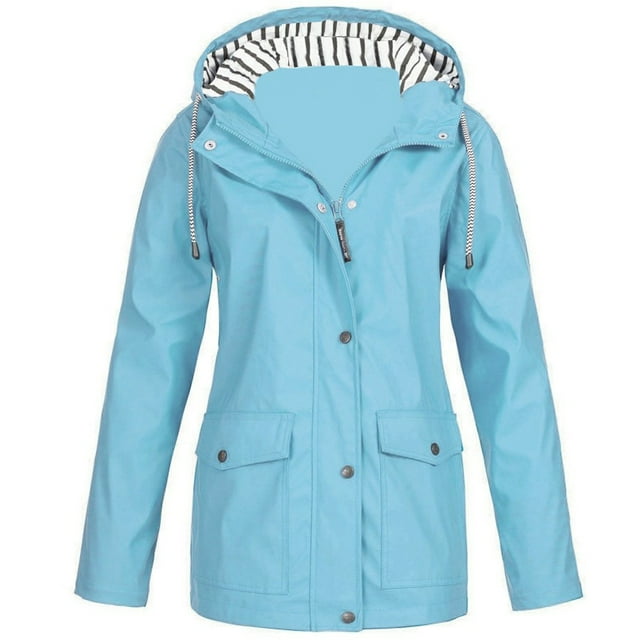 Kcodviy Womens Rain Jacket with Plus Size Windbreakers for Women Hood Lightweight Long Sleeve Womens Rain Proof Jacket Windbreaker Zip Up Drawstring Cheer Rain Jacket Raincoat with Pockets