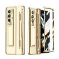thumbnail image 1 of K-Lion for Samsung Galaxy Z Fold 3 Leveling Hinge Folding Case, HD Transparent Plating Frame Wireless Charging Hidden Kickstand 360° Full Protection Anti-Drop Shockproof Case for ZFold 3 7.6",Gold, 1 of 7
