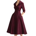 thumbnail image 3 of Vestido Vintage de Mujer, Corte Otoñal, Larga, Elegante, para Cóctel, Fiesta, Eventos Formales e Iglesia. Rojo Vino L, 3 of 7