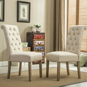 Roundhill Furniture Habit Solid Wood Tufted Parsons Dining Chair, Set of 2