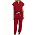 thumbnail image 3 of Scrubs for Women Sets with Pockets Short Sleeve V-Neck Blouse Elastic Waist Pants Casual Loose Solid Color Nurse Suit, 3 of 9