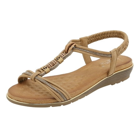 

YUHAOTIN Sandals Women Wedges Platform Sandals Summer New Pattern Fashion Rhinestone Decoration Comfortable and Non Slip Wedge Elastic Bland Slip on Large Shoes Platform Sandal
