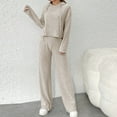 thumbnail image 5 of Charella Women's 2 Piece Outfits Knit Sweater Sets Long Sleeve Hoodies and Wide Leg Pants Lounge Sets Tracksuit Beige,10, 5 of 5