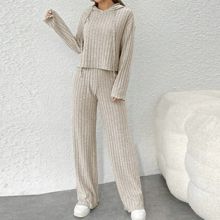 2025 Relaxed Fit Loungeset voor dames, herfst en winter, casual dagelijks effen kleur, pluche met capuchon en lange mouwen, geschikt voor thuiskomst, pakken voor vrouwen, Beige, 4XL