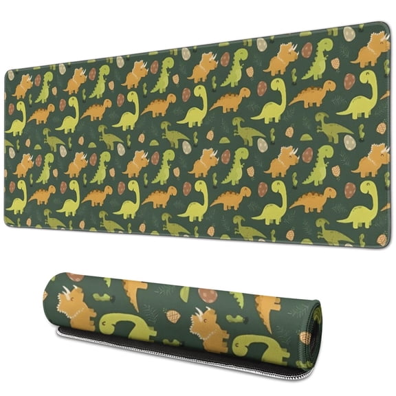Long Mouse Pads for Desk,DarkGreen Cartoon Dinosaurs Eggs Pattern Desk Mats on Top Of Desks, Desk Mouse Pad Extra Large with 3mm Non-Slip Base and Stitched Edge for Gaming,Office,Work,Home 31.5"x11.8"