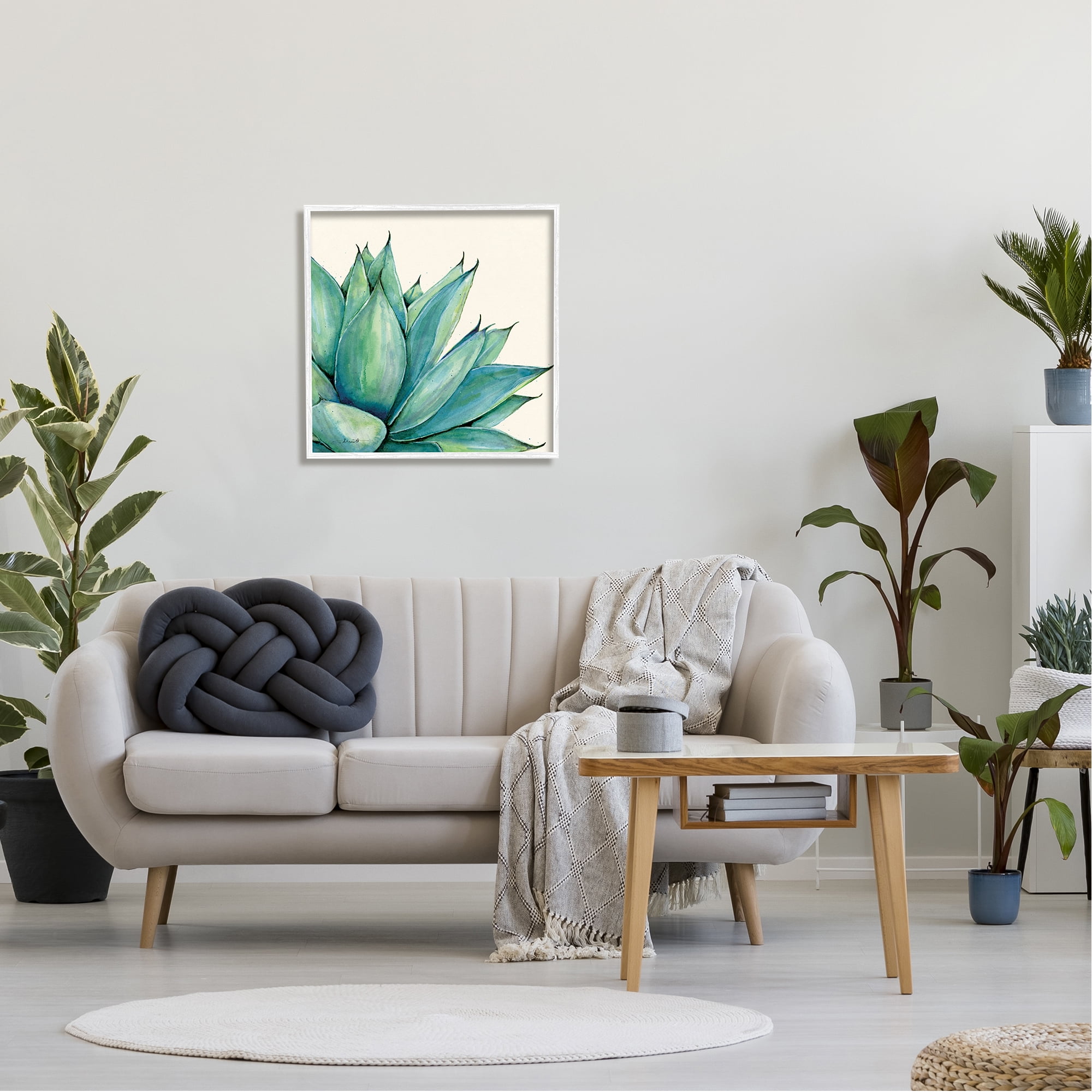 Stupell Aloe Plant Watercolor Style Leaves Botanical & Floral Painting White Framed Art Print Wall Art