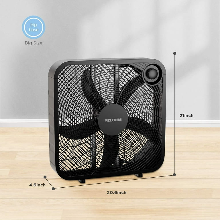 PELONIS 3-Speed Box Fan, Full-Force Air Circulation, Air