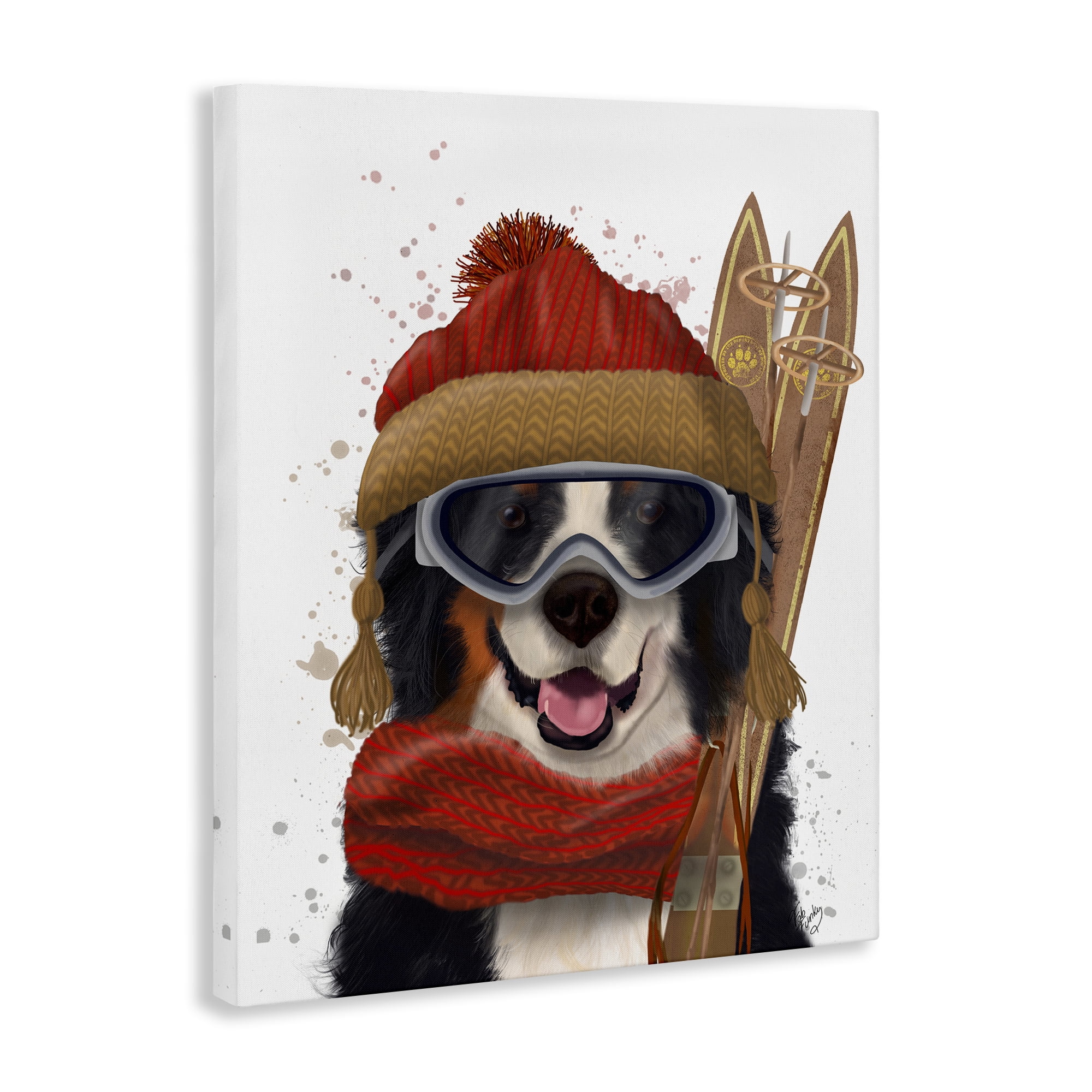 Stupell Industries Happy Skiing Dog Animals & Insects Painting Gallery Wrapped Canvas Art Prints Wall Art, 16 x 20