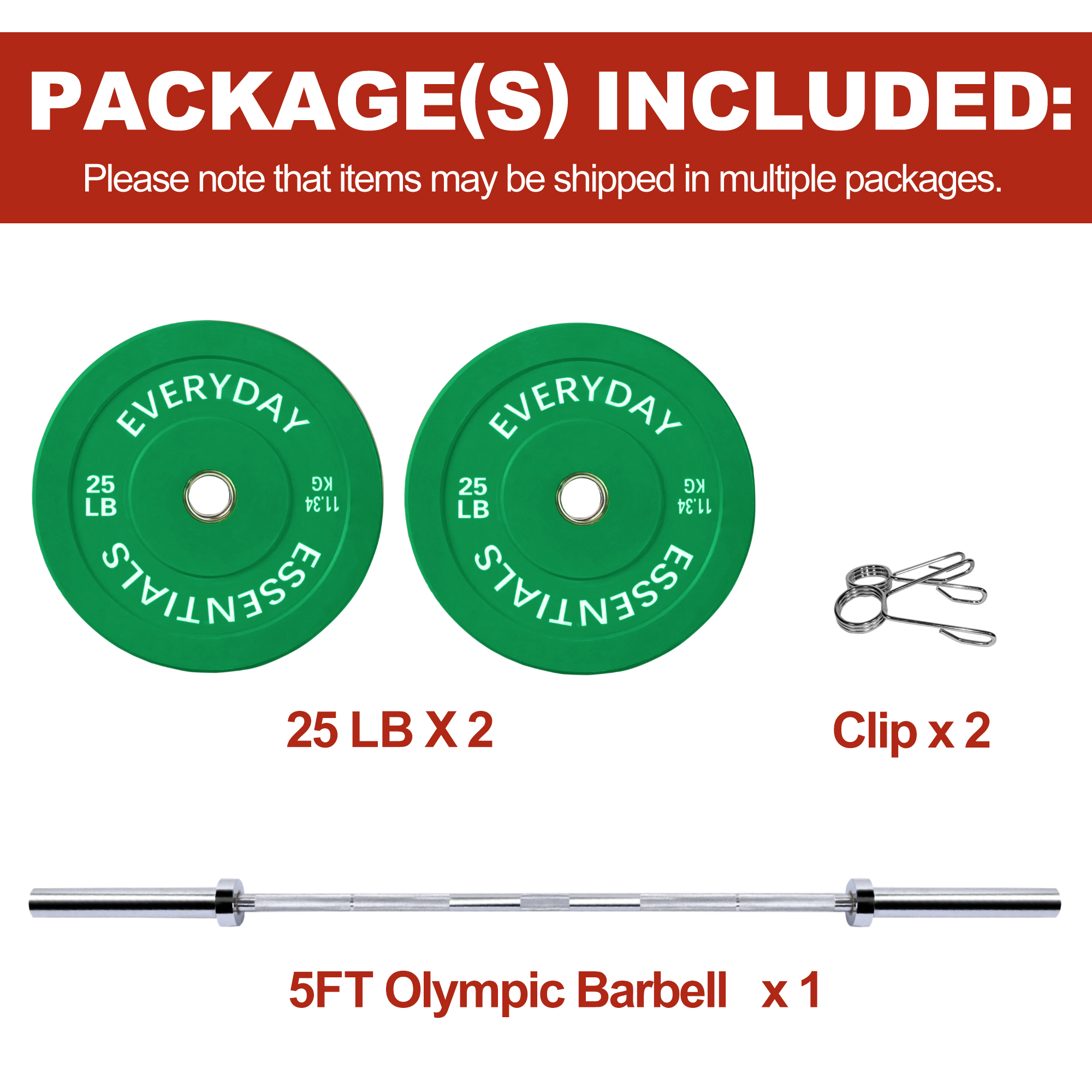 FlexWave 2-Inch Olympic Bumper Weight Plate Set，with Steel Hub,Barbell Bar & Clips，Colour, Multiple Sizes，for Strength Training & Home Gym