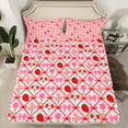 thumbnail image 2 of Manfei Girly Pink Bow-tie Queen Sheet Sets, Cartoon Fruit Strawberry Flat Sheet, Kawaii Floral Queen Fitted Sheet, Super Cozy Room Decor, 4-Piece, 2 of 7