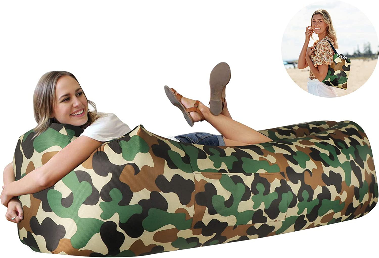Inflatable Air Sofa Bed Portable Lounger Couch for Camping Beach Military 