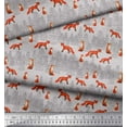 thumbnail image 2 of Soimoi Gray Georgette Viscose Fabric Cedar Tree & Fox Animal Printed Craft Fabric by the Yard 42 Inch Wide, 2 of 3