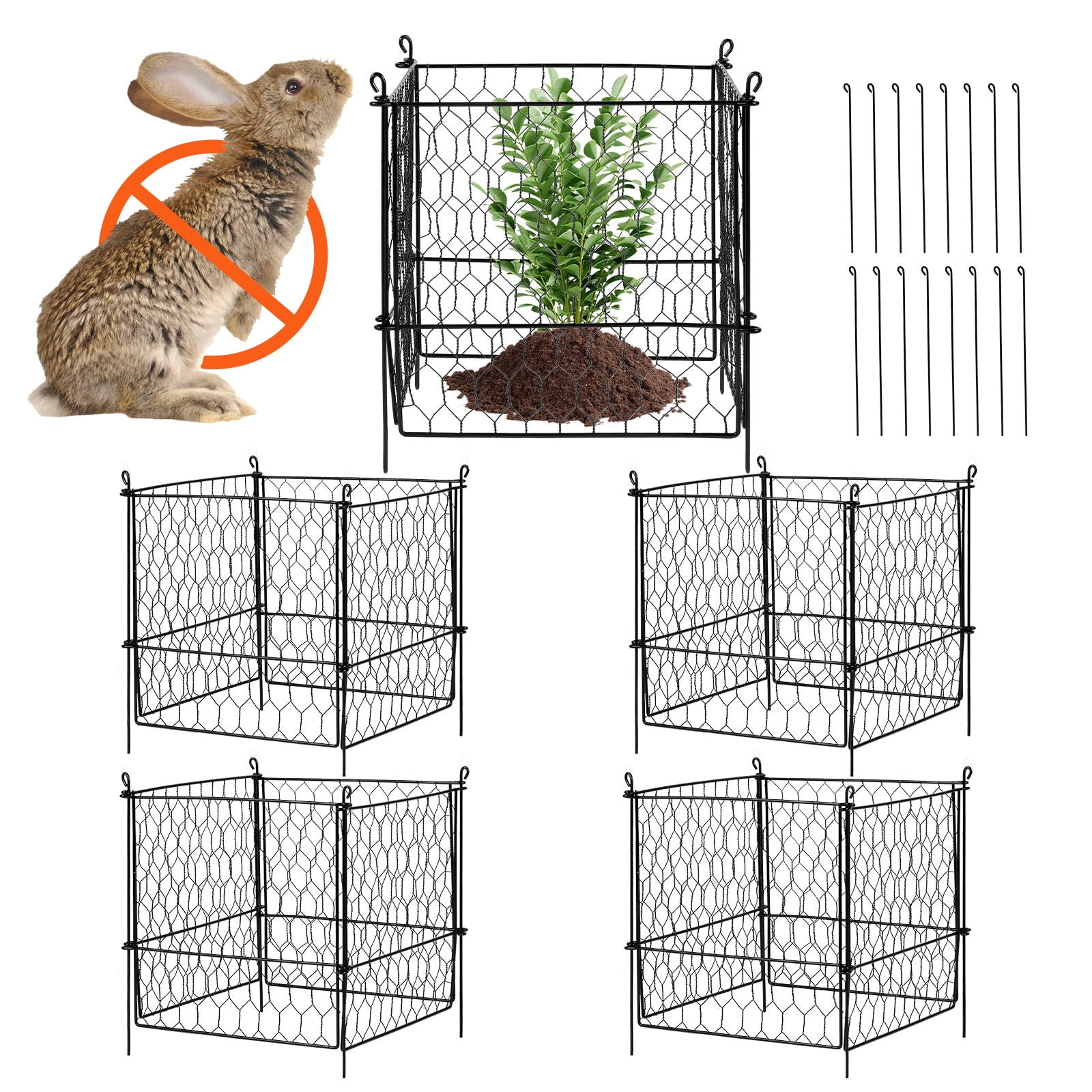 KFFKFF Set of 4 Animal-Resistant Plant Guards, Dimensions 13.4'' x 13.4'', Constructed with Chicken Wire, Ideal for Outdoor Flora, Blooms & Veggies, Deters Rabbits, Chickens, Squirrels